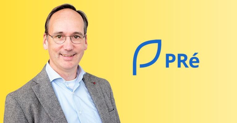 Portrait of Eric Mieras, Managing Director at PRé, with PRé logo on the right.