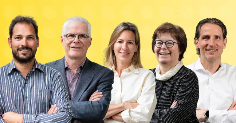 Graphic with the portraits of the five board members.