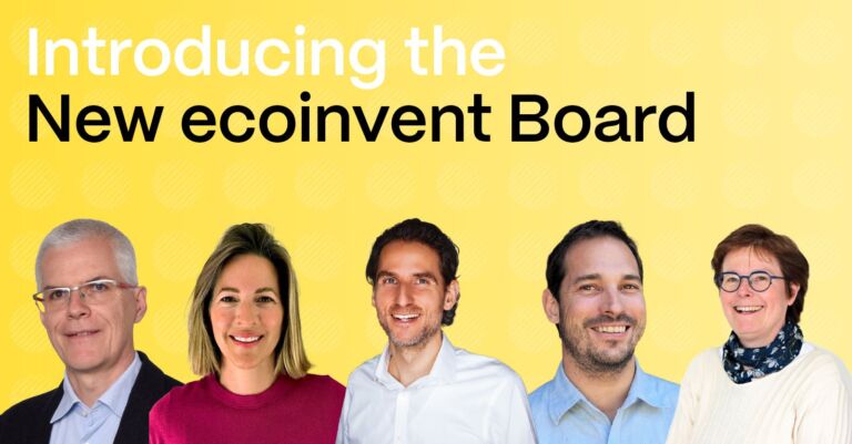 Graphic with 'Introducing the New ecoinvent Board' text and the portraits of the five board members.