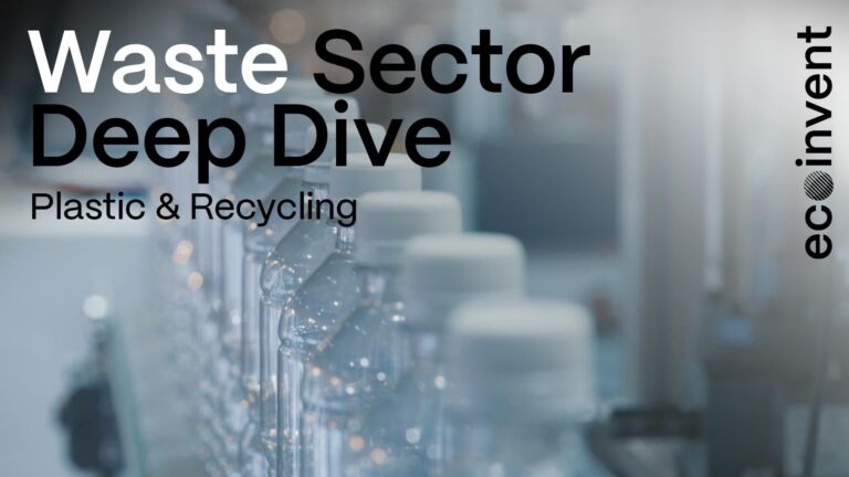 Waste Sector Deep Dive thumbnail. Plastic & Recycling. Features plastic bottles in factory.
